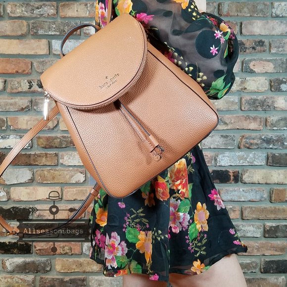 Authentic NWT Kate Spade New York Leila Medium Flap Leather Backpack Warm GINGER